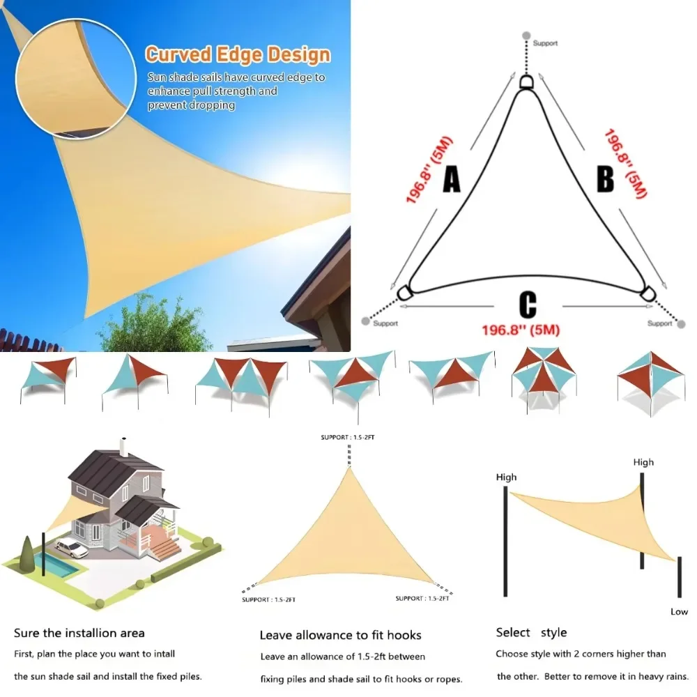 Triangle Sun Shade Sail Waterproof UV Block Sun Shelter Awnings Canopy for Garden Yard Patio Sunscreen Sunsails 2Pack 5/3.6/3/2M sun shade sail