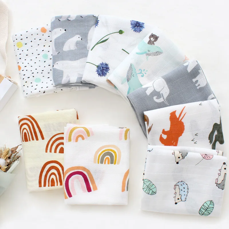 60x60cm Bamboo Cotton Muslin Baby Burp Cloth Soft Print Scarf Multifunction Bibs Burp Cloths Towel accessories Muslin Diaper 4