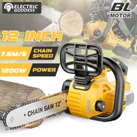 12inch Brushless Handheld Electric Chain Saw Home Garden Cutting Power Tool 1200W Digital Chainsaw For Dewalt 20V Battery Pin