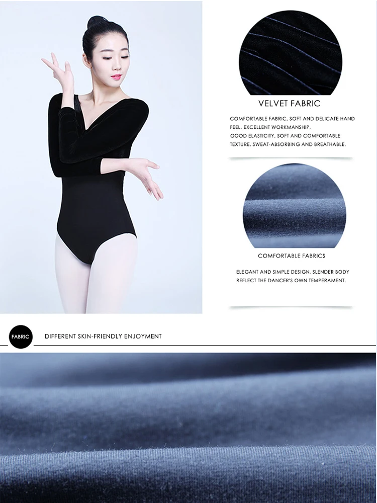 Ballet leotard for Women Winter Cotton Spliced Velvet Dance Wear Adult Training Tights Yoga Gymnastics Jumpsuit Clothes