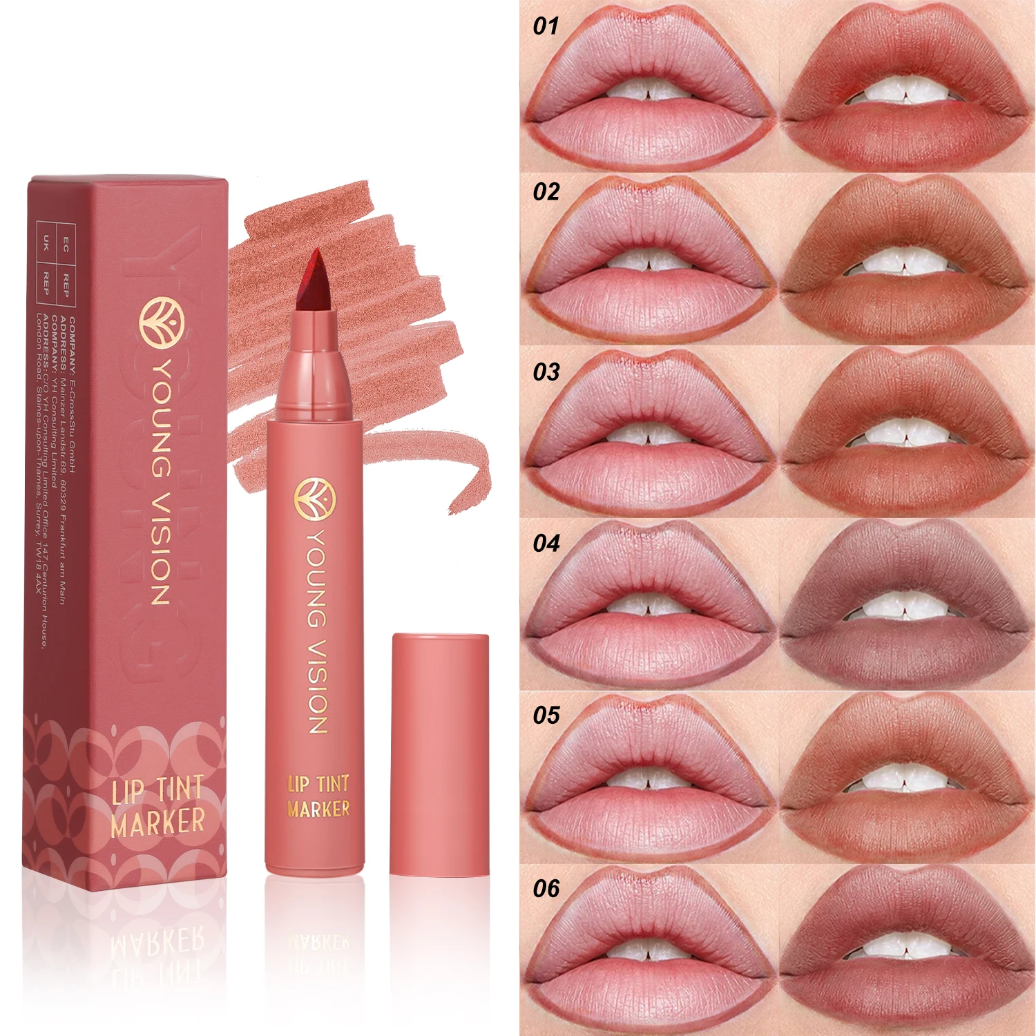 YOUNG VISION Lip Tint Marker Liquid lipstick with Nude Matte Shades, Lip Liner and Stick 2-in-1, Long Wearing and Waterproof 6