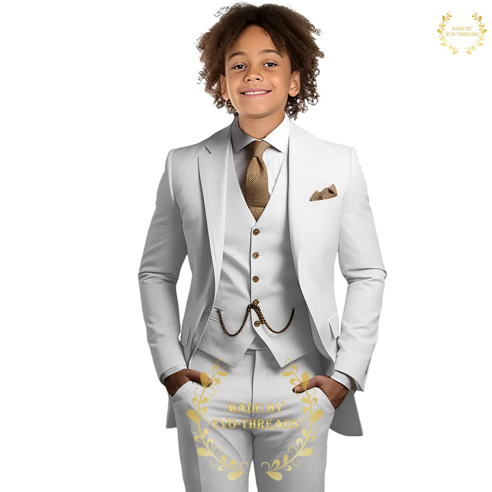 3-Piece Boys' Formal Suit Jacket Vest Pants Kids Attire for Wedding Cocktail Easter Thanksgiving Party White Classic Boys Formal Suit Set