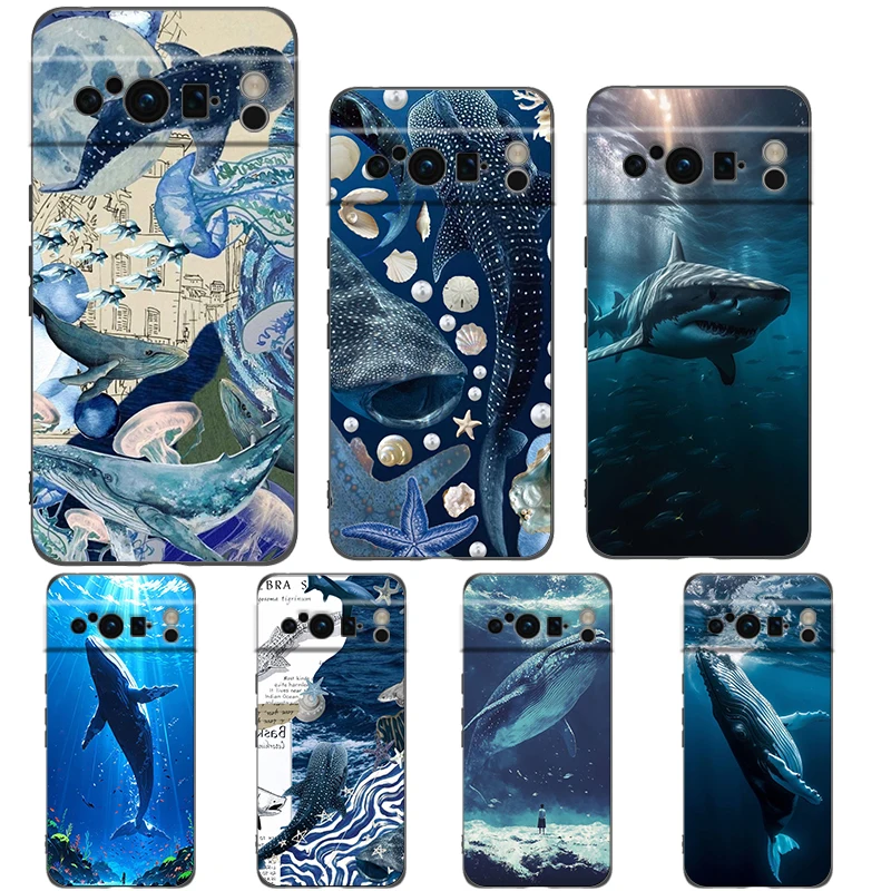 Ocean Whale Shark Swimming Soft Shockproof TPU Black Phone Case