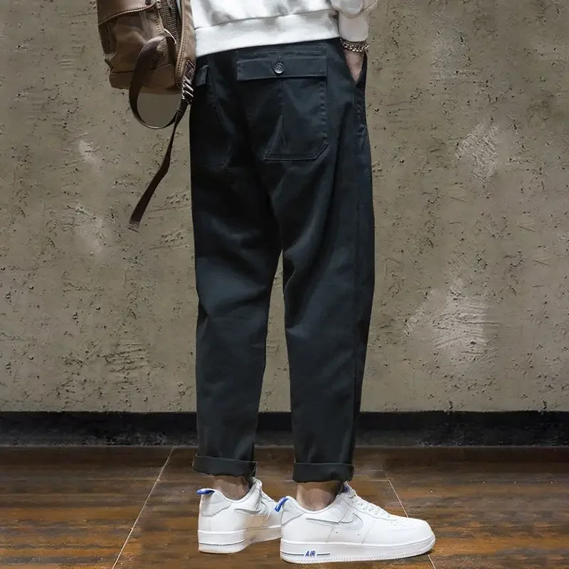 thumbnail image 1 of Pantalones cargo holgados y rectos para hombre, pantalones elásticos para hombre, estilo coreano, pantalones de corte regular, económicos, casuales, largos, a la moda, estéticos, emo, 1 of 5