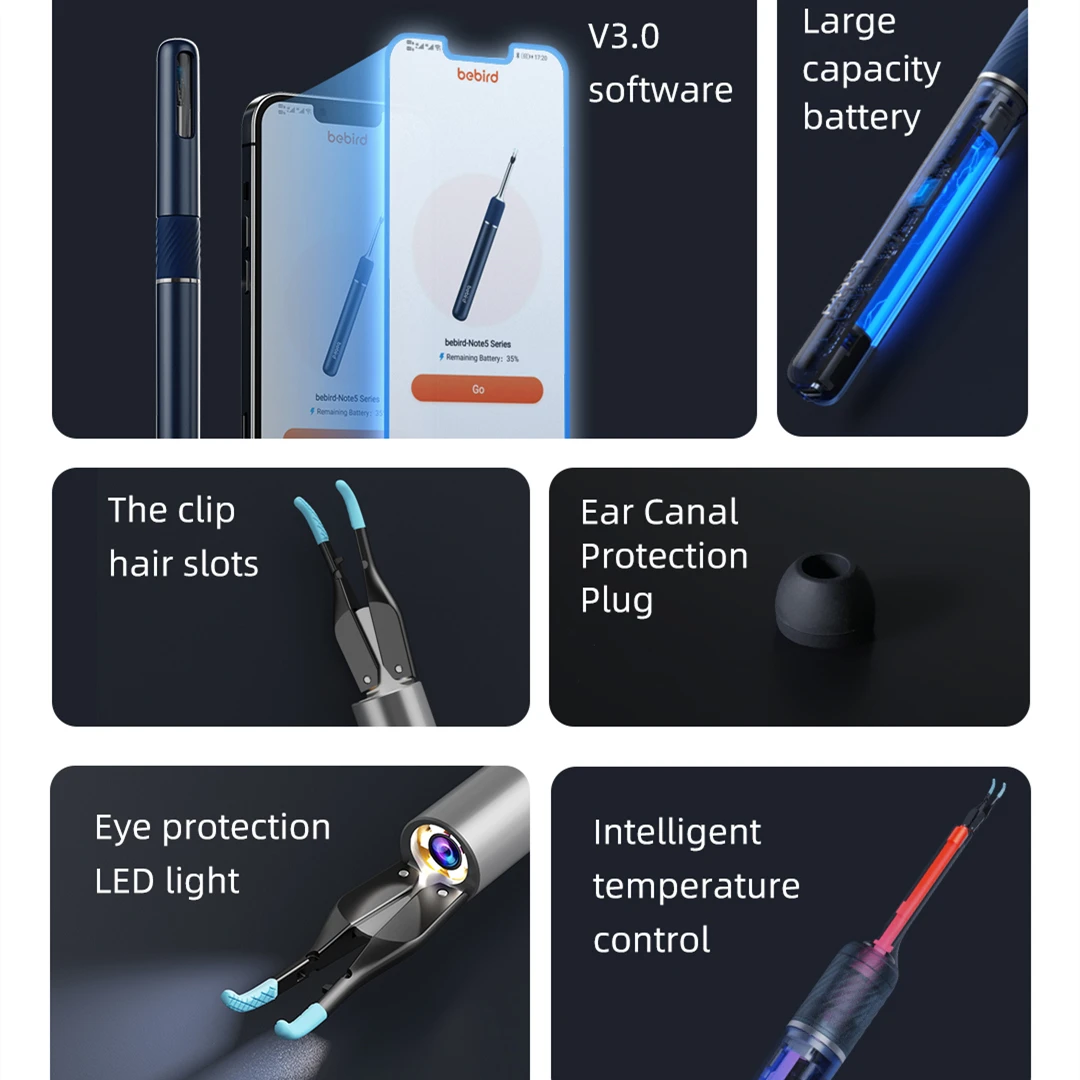 Bebird Note5 Smart Visual Ear Sticks Endoscope Tweezers High Precision Earpick Mini Camera Otoscope Health Care Ear Cleaner 3