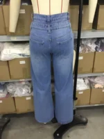 Plus Size Spliced Button Denim Straight Wide Leg Jeans Pockets High Waist Vintage Women Denim Jeans Casual Streetwear Trousers - Image 6
