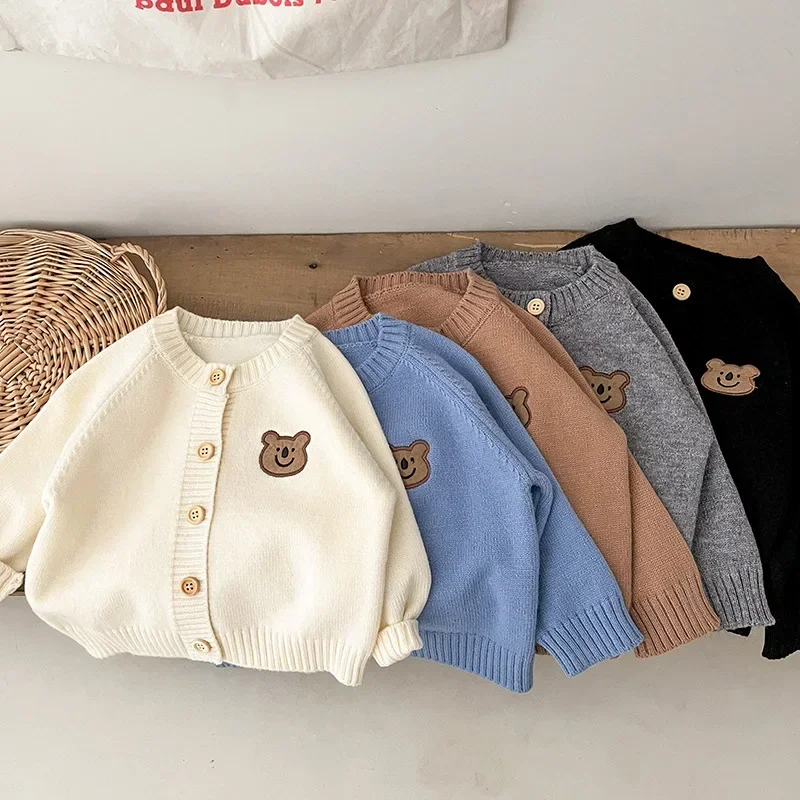 Cute Bear Knit Baby Girl Coat Children's Knitted Cardigan Long Sleeved Top Baby Sweater Outdoor Wear Clothes New Born baby jacket baby coat children jacket