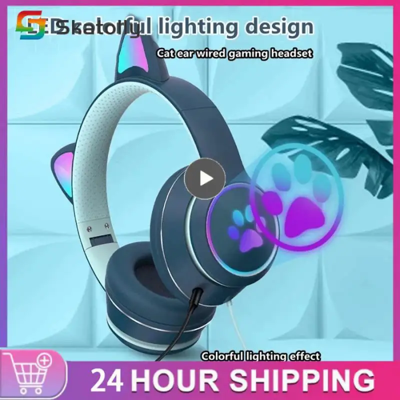 Cat Ear Gaming Headphone Led Light Girl Gamer Cuffie Cablate Gioco Stereo Cat Auricolare Pc Auricolare Con Microfono Per Tablet Ps5 Fifa