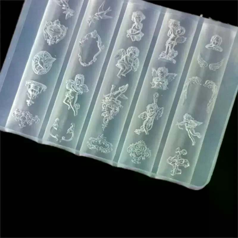 3D Relief Silicone Nail Molds - Angel Clock Heart Lock Templates, DIY Nail Art Decor Stamping Plates Manicure Design Tools