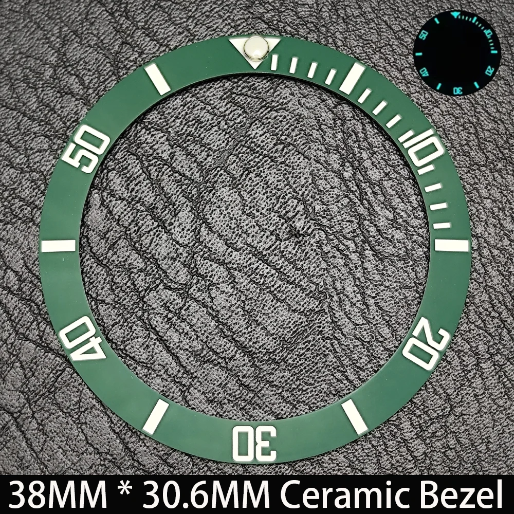 Elegant Blue Luminous Bezel GMT and Diving Watch Insert, Sloping 38mm x 30.6mm Ceramic/Aluminum