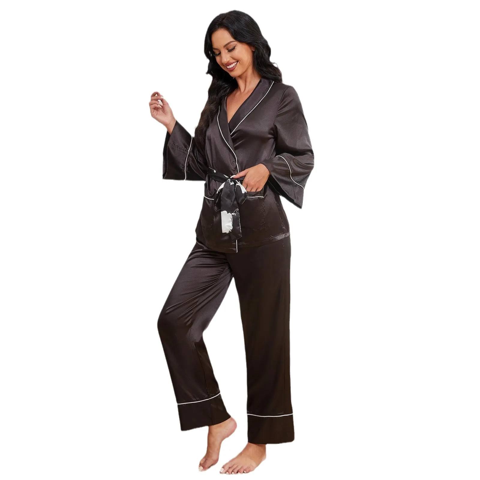 Black Pipe Pajama Sets Piping Women Mujer Conjuntos Pijamas Conjunto Pyjama Pijama Femme Ensembles Feminino Sleepwear Pyjamas