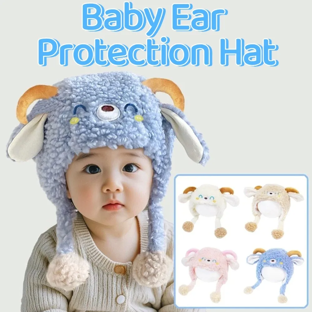 Cartoon Lamb Beanie Caps Thickened Kawaii Baby Ear Protection Hat Keep Warm Coldproof Winter Warm Hat Autumn and Winter