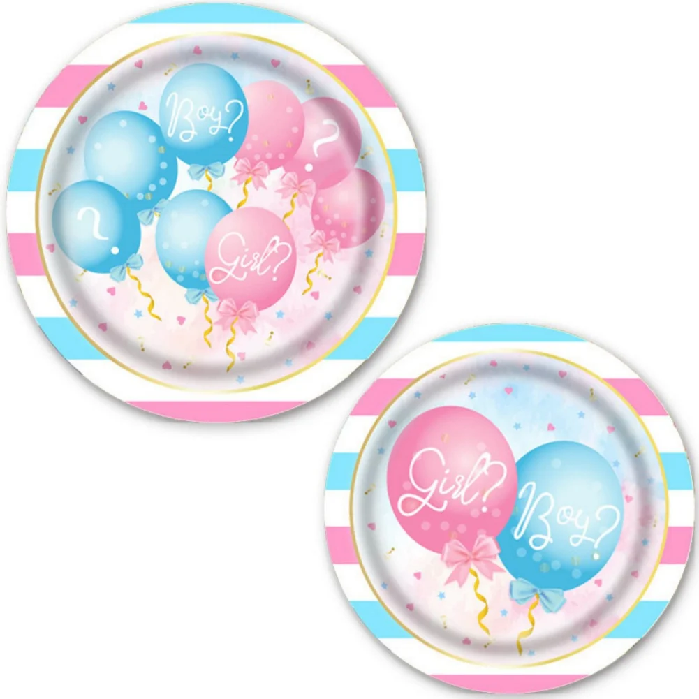 Pink Gender Reveal Theme Disposable Party Paper Tissue Paper Plate Tableware Set Birthday Party Cup Supplies 16 Servings