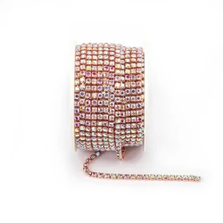 Vibrant Rhinestone Cup Chain with Colorful Base - SS12(3mm)-5yards (Rose Gold Crystal AB)