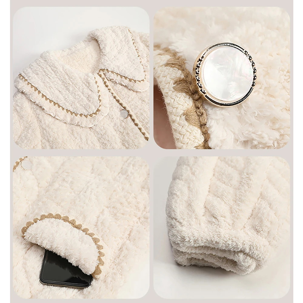 3-Layer Super Thicken Flannel Winter Sleepwear for Sleeping Sweet Lovely Solid Pajama Sets Warm Soft Comfort Pyjama pijama mujer