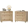 Farmhouse Nightstand with 3 Drawers, Set of 2 Large 3 Drawers Wood Bedside Table Night Stand, Wide Sofa Side End Table Chest 1