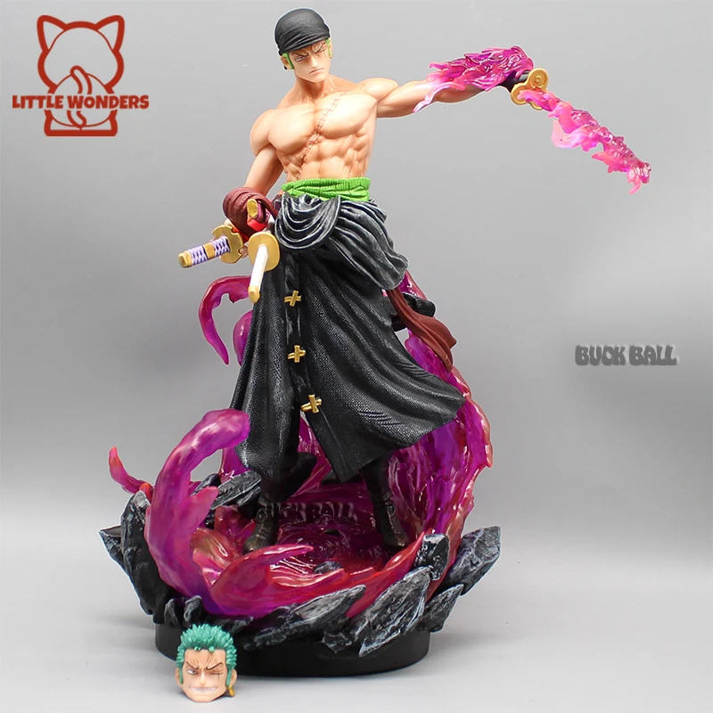 

30cm One Piece Anime Figures Zoro Figurine 2 Head Roronoa Zoro The Island Of Ghosts Action Figure With Sword PVC Statue Toy Gift