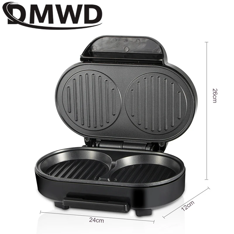 DMWD Electric Waffle Sandwich Maker Small Roast Steak Machine Hamburger Non-stick Surface Grill Toaster Breakfast Machine 220V