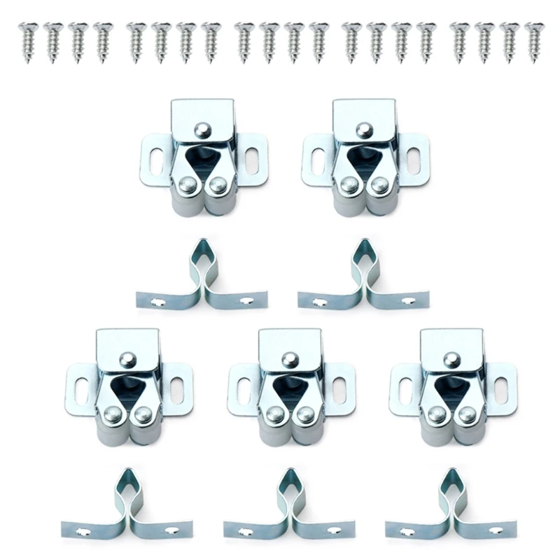 Set of 5 Multi Finish Double Roller Cupboard Cabinet Door Catches Strong Hold Catch with Screws Durable Closet Catches