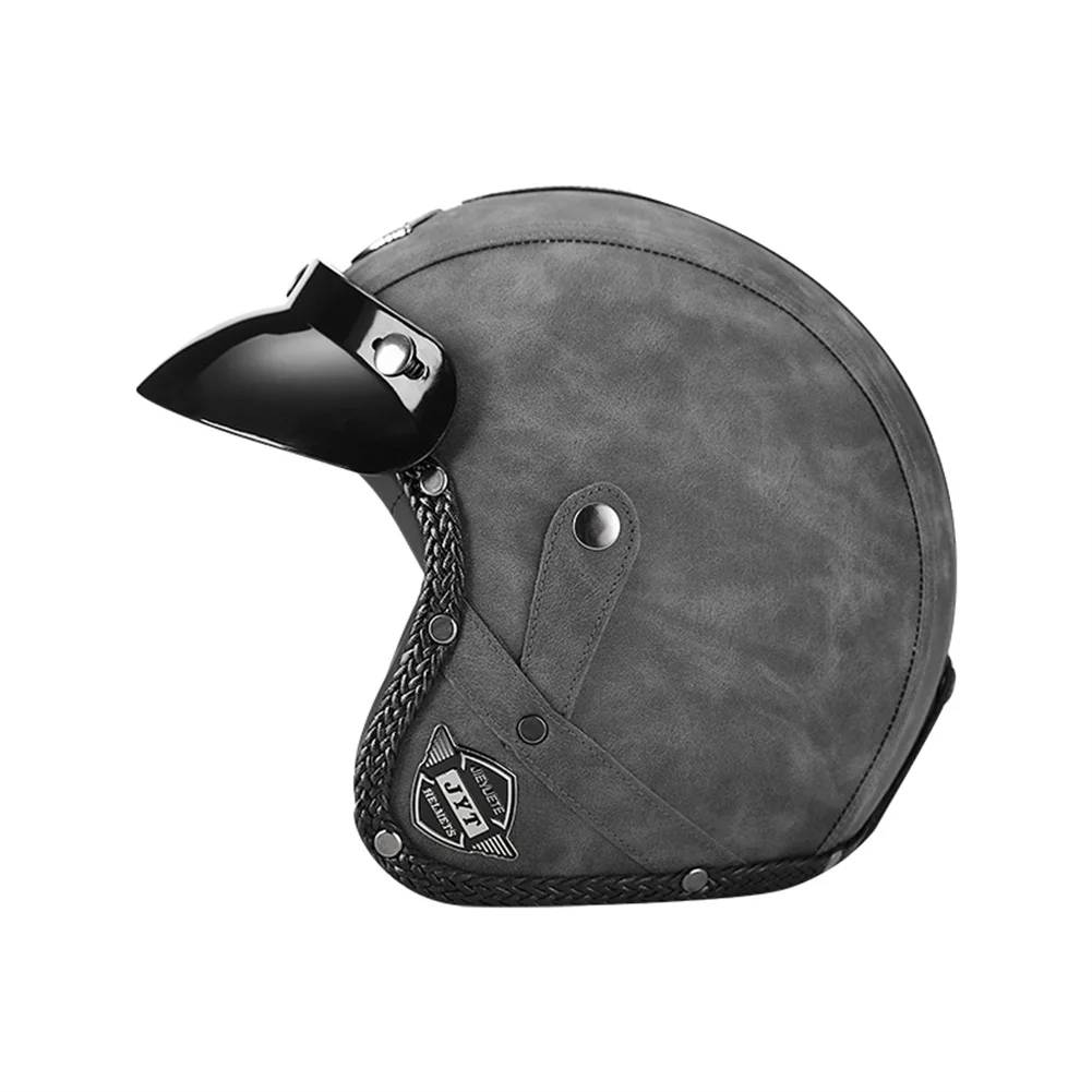 

Vintage Motorcycle Helmet Open Face Pu Leather Helmet Four Seasons Bubble Lens Face Mask Helmet Scooter Jet Casque Casco De Moto