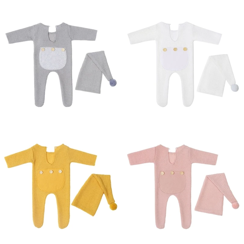 

2Pcs Baby Hat Bodysuit Set Newborn Photography Props Long Tail Infant Romper K1KC