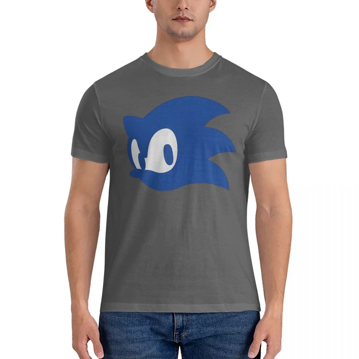 thumbnail image 1 of Camisetas con el logotipo de la cabeza para hombre, camiseta divertida de Sonic, camiseta de manga corta con cuello redondo, ropa de algodón puro recién llegada, 1 of 5