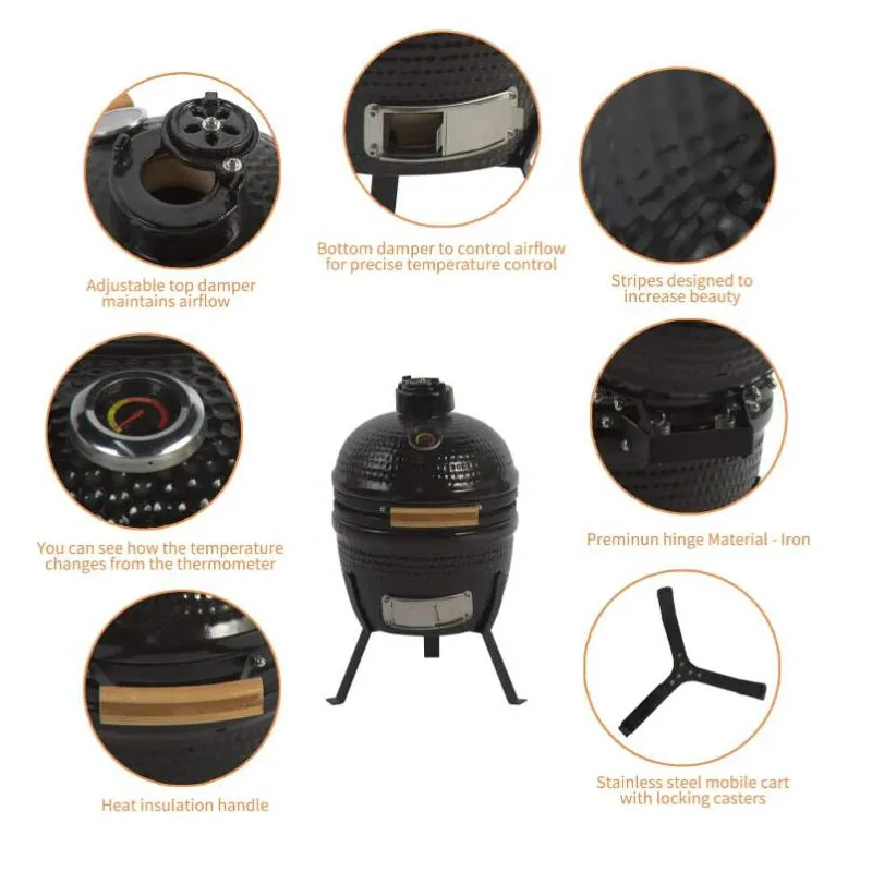 13 Inch Portableset Indoor Ceramic Barbecue Grill Outdoor Garden Foldable Charcoal Barbecue Grill Stainless Steel BBQ Grill 3