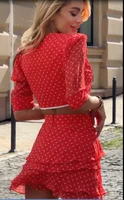 Ensemble chemisier à volants et jupe pour femme, haut court à manches mi-ballon imprimé, robe courte superposée taille haute, tenue décontractée d'été 6