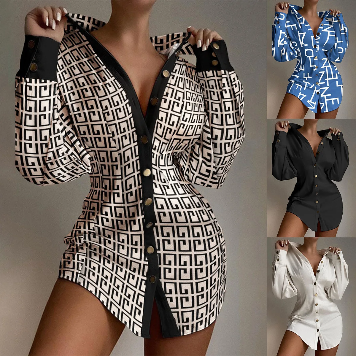 

Sexy Lapel Collar Printing Dress Blouse Office Loady Spring Long Sleeved Fashion Elegant Hollow Out Shirt For Women Female Tops