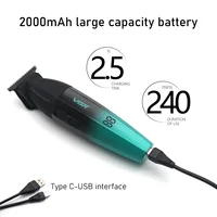 VGR V-906 Zero Gapped Ceramic Blade Professional Trimmer Machine for Men Full Metal DLC T-Blade Finishing Machine LED 9000RPM 2