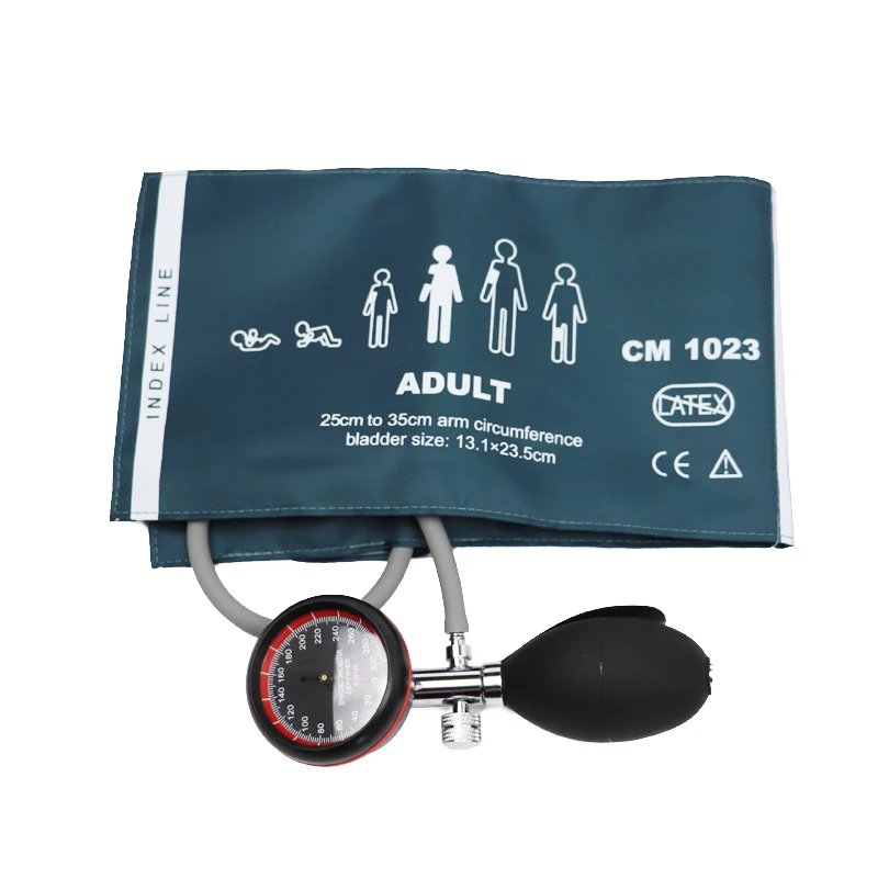 Green Medical Manual Adult Blood Pressure Monitor BP Upper Arm Cuff Manometer Aneroid Sphygmomanometer with Gauge Air Meter Pump