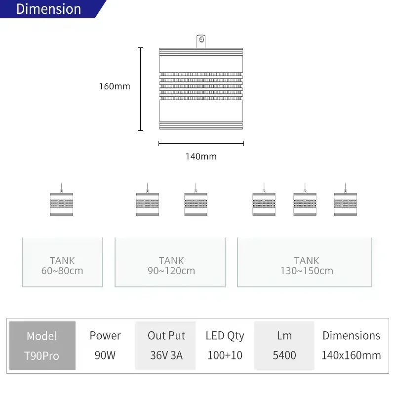 Week Aqua T90 PRO 90W 水生LEDライト | RGB-UV、アプリ制御、調光