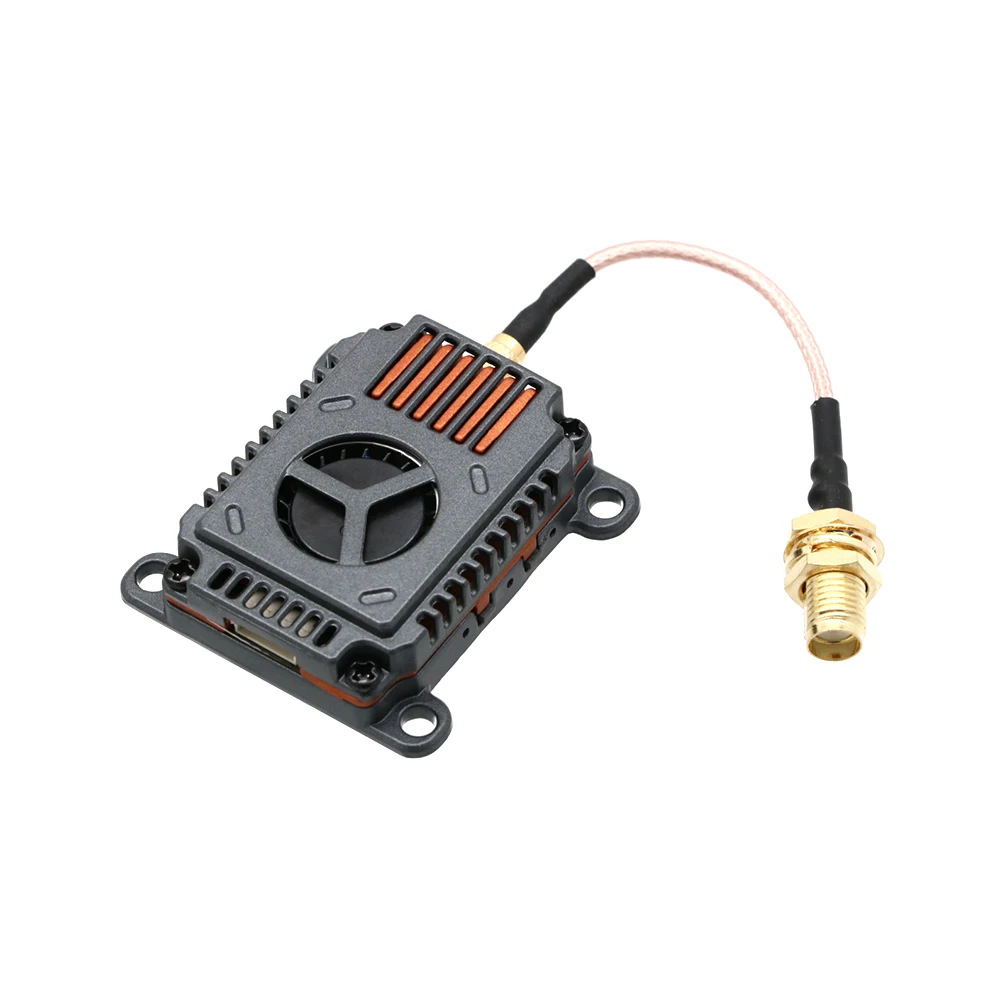 Transmetteur vidéo 5.8G 3W VTX 48CH fixé sur un drone FPV, avec antenne et câbles visibles
