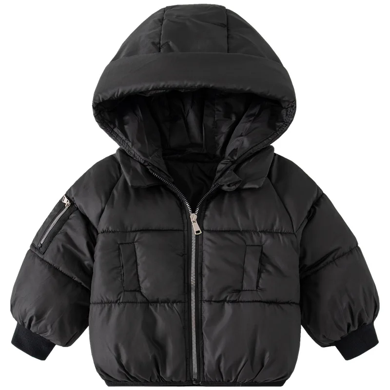 Winter neue Kinder einfarbig Kapuze warm und modisch Plüsch und dicke Baumwoll jacke lang ärmel ige Baumwoll jacke mit Reiß verschluss