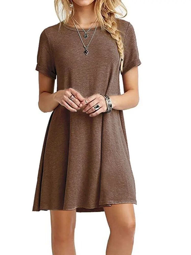 party dresses Casual Boho Beach Dresses  Womens O-Neck Party Summer Dress Short Sleeve Loose Mini Dress summer dresses Dresses