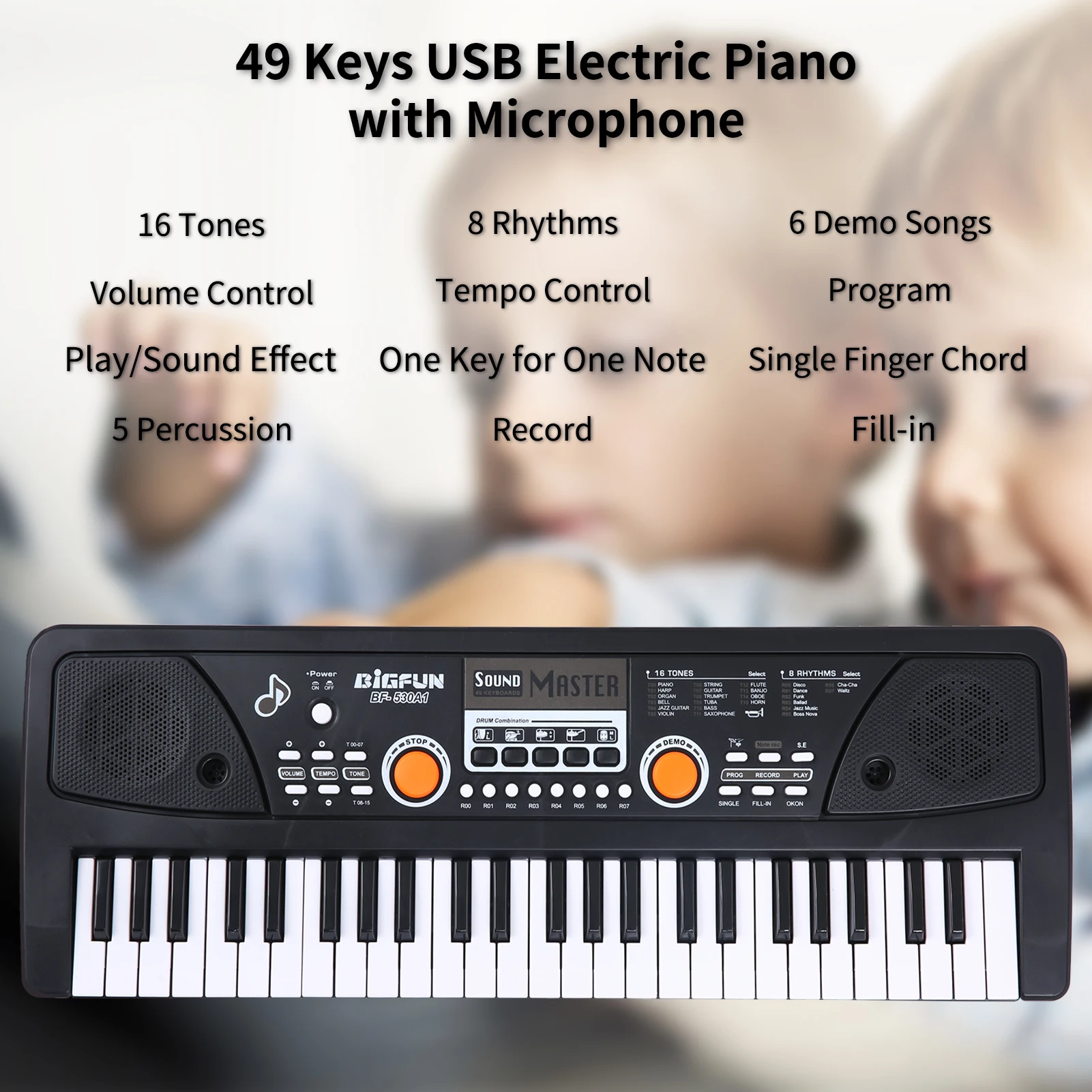 BIGFUN-Piano électrique USB à 49 touches avec microphone, orgue