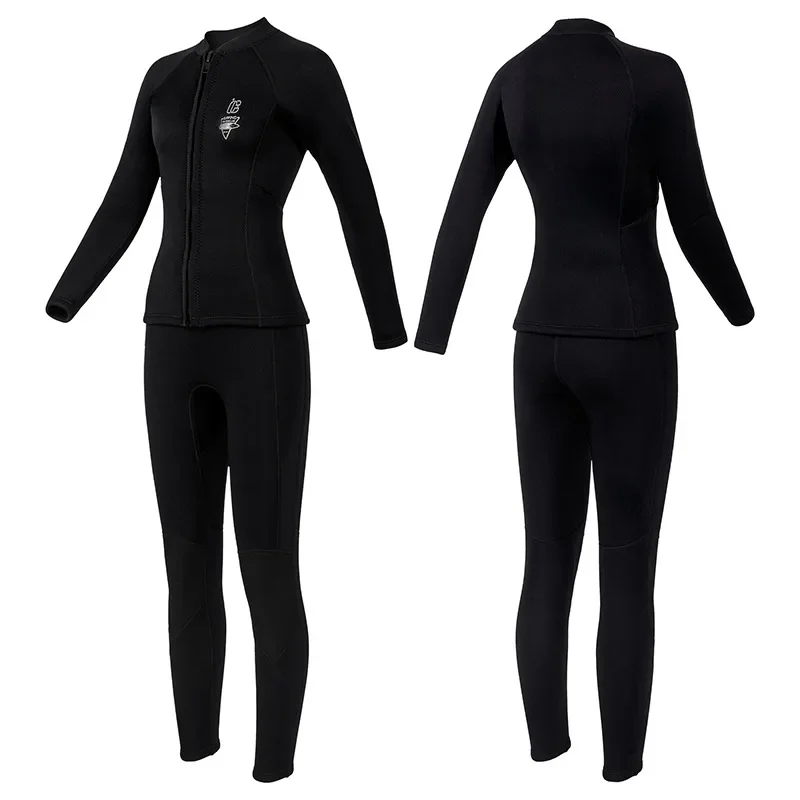 Women's 3mm Two-Piece Diving Suit Long Sleeve Coldproof Wetsuit Top Pants for Snorkeling Surfing Swimming