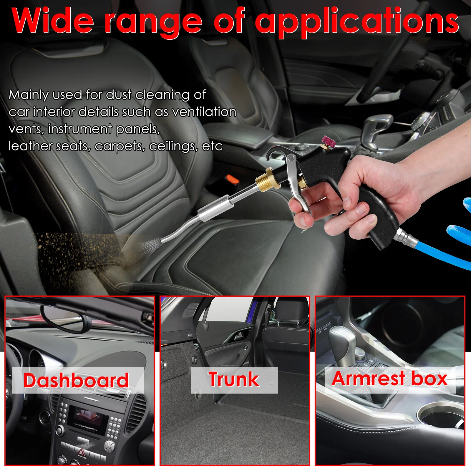 Dry Blow Cleaning Tool Tornado Air Blow Car Wash Gun Car Air Blow Tool with Nozzles Professional Car Interior Cleaning Tools 4