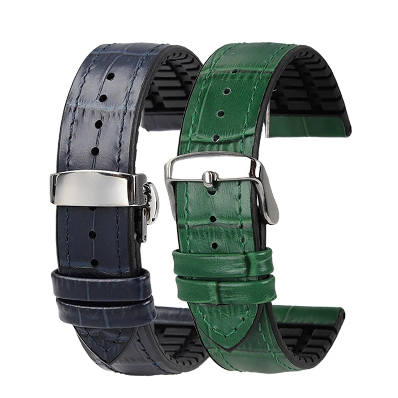 Premium Cowhide Leather Watch Strap with Butterfly Buckle - Various Sizes