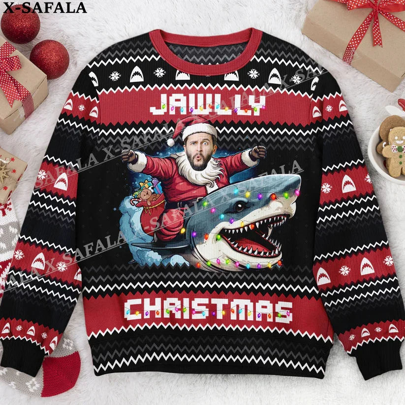 thumbnail image 1 of Suéteres de punto navideños feos con personajes/mascotas personalizados y fotos personalizadas, jerséis de regalo de Navidad, tops para parejas, fiestas, unisex, informales, 4, 1 of 5