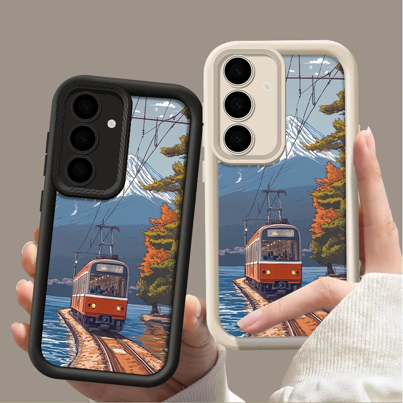 Mountain Train Illustration Soft Phone Case Cover
