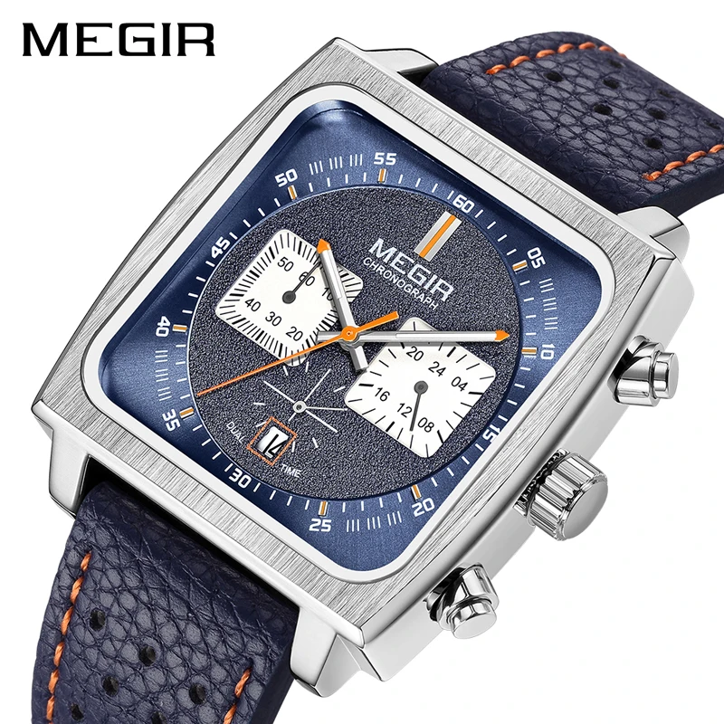 

MEGIR Casual Fashion 2023 New Quartz Men Watch Luxury Brand Square Dial Design Men Chronograph Watches Waterproof Reloj Hombre