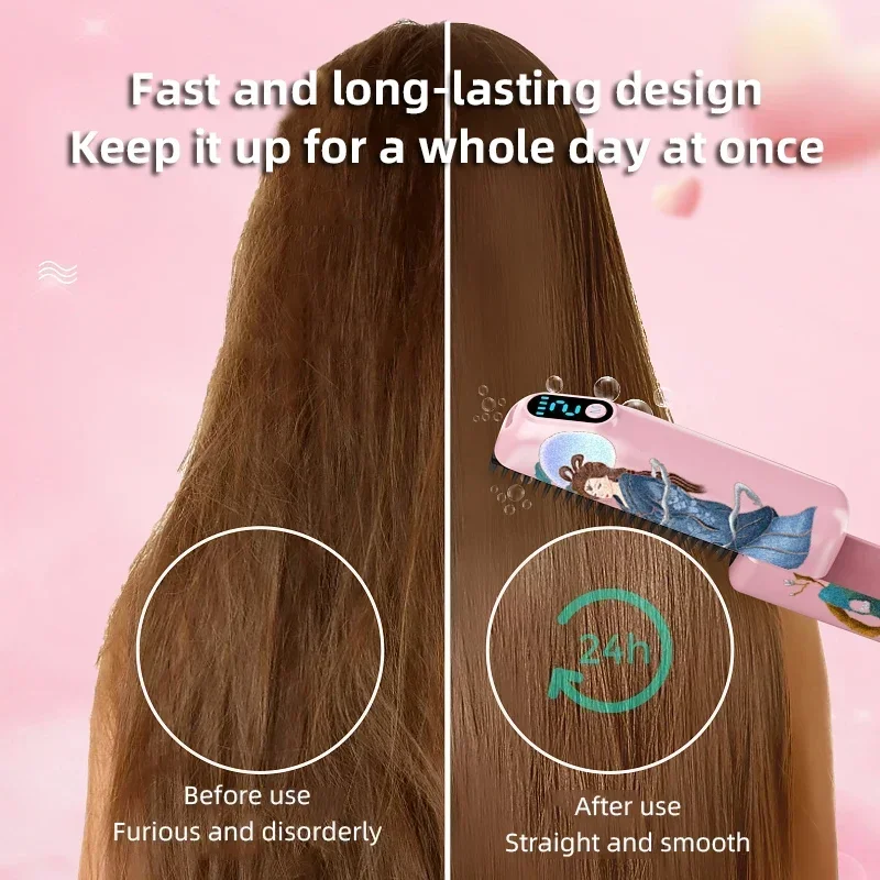Wireless Electric Heating Negative Ion Straight Curling Hair Straightener Comb Scalable Portable Chinese Style Hair Care Brushes