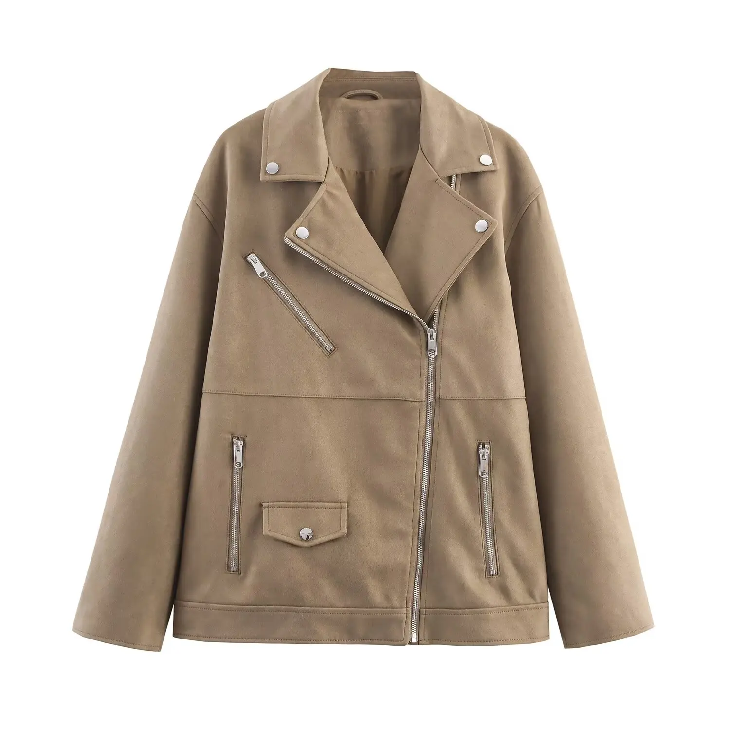 Women Commuting Leisure Imitation Deer Skin Jacket Spring Autumn Fashion Female Long Sleeve Zipper Coat Lady Jackets Streetwear