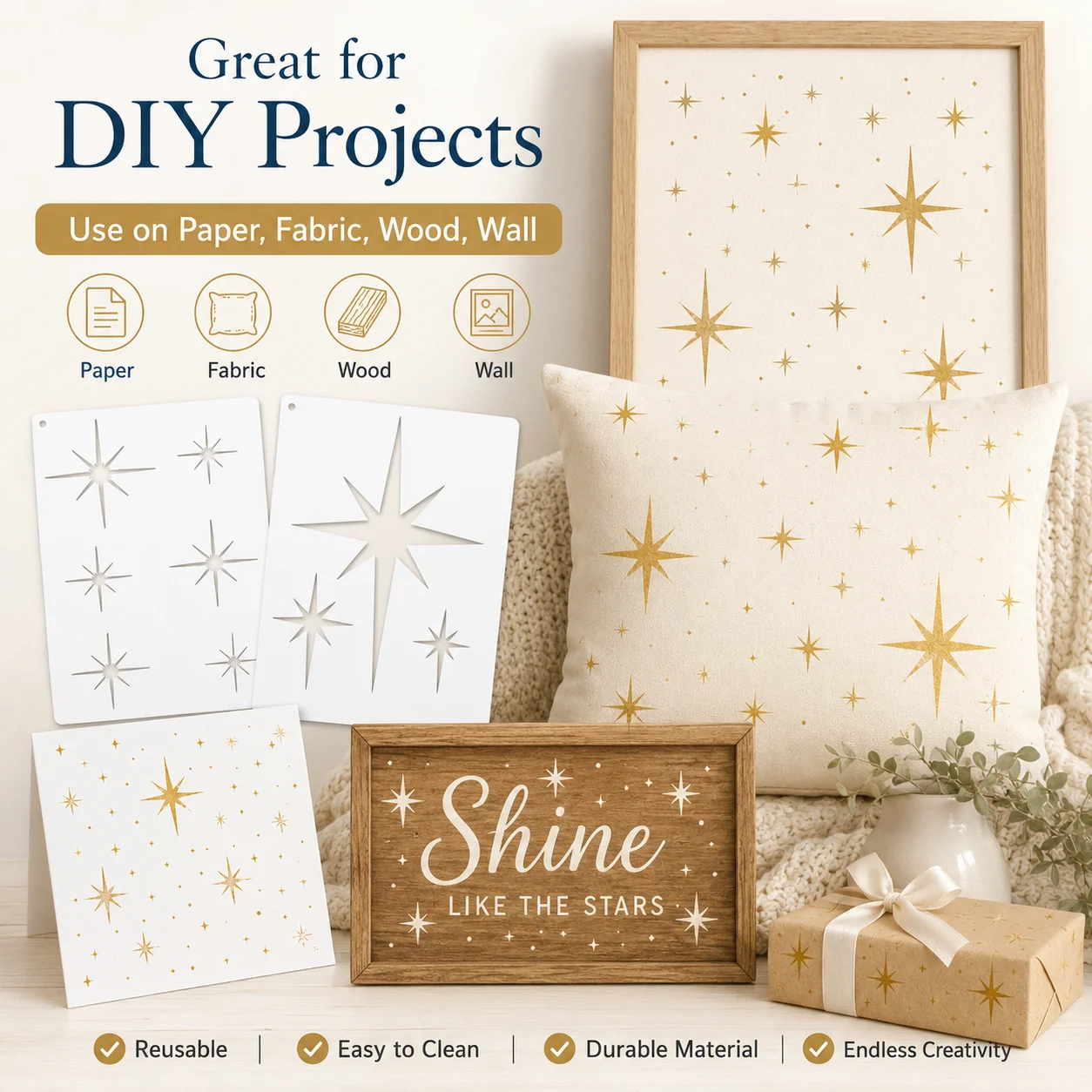 6PCS A4 스타 스텐실 세트 8.3 x 11.7인치 DIY 벽 목재 패브릭 캔버스 장 재사용 가능한 페인팅 템플릿