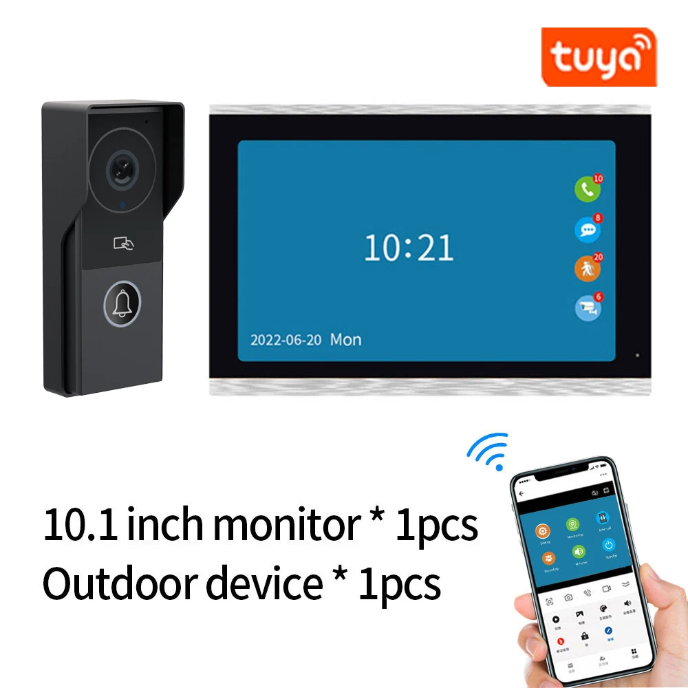 Tuya Smart App Video Intercom Wifi IR Video Door Phone Wireless Ring 1080P H.264 Wifi Doorbell Doorphone Villa Intercom