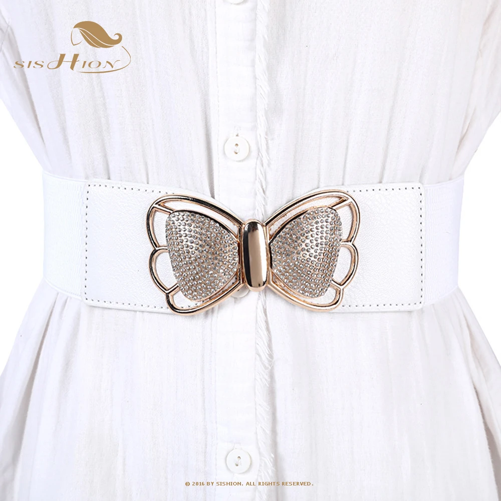 

Ladies Elastic Wide Waistband Fashion Metal Butterfly Buckle Pu Korean Shirt Dress Corset Belt Cummerbunds Strap SCB0108