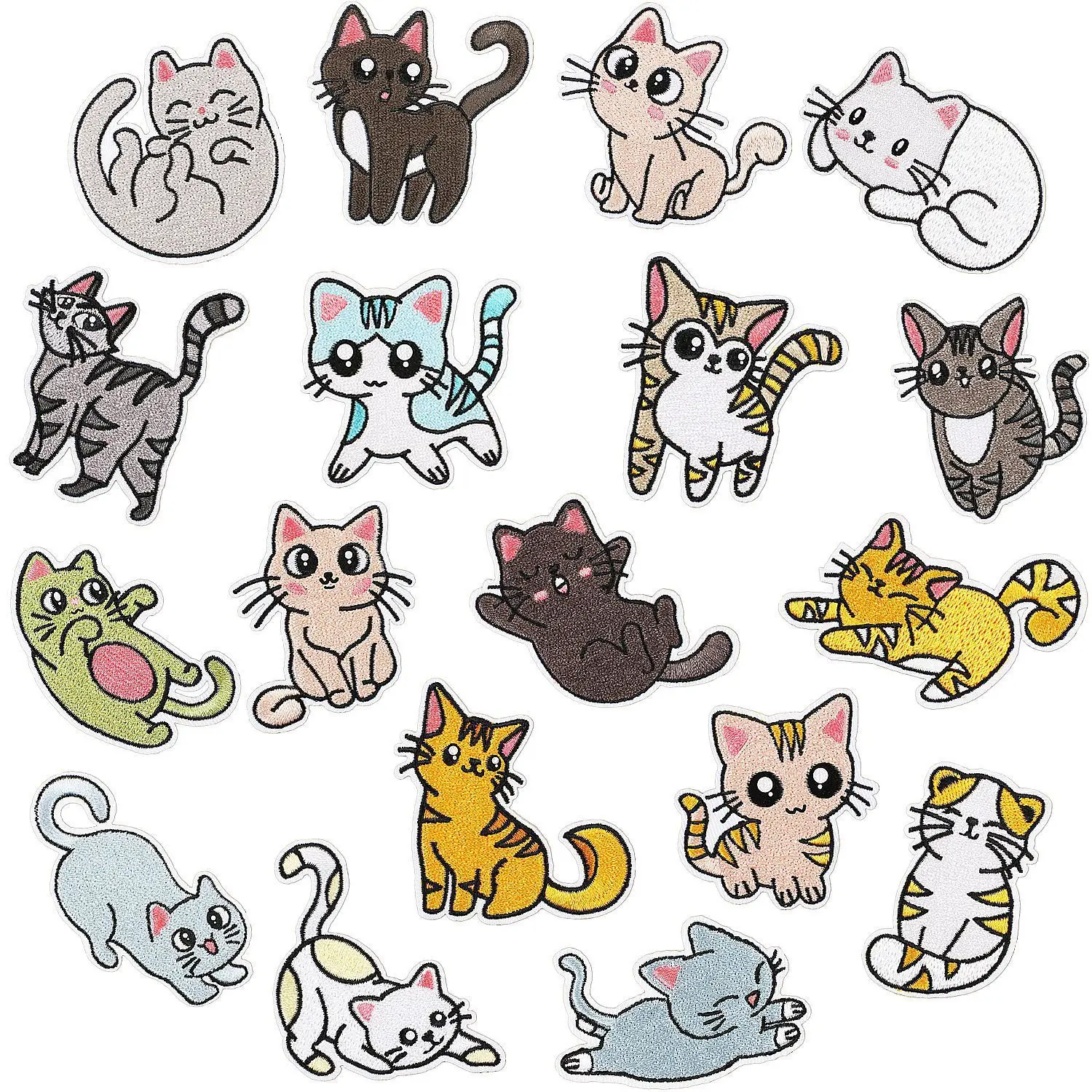

wholesale 18Pcs Cartoon Cute Cat Applique For DIY Sew on Child Clothes jacket Hat Ironing Patches Jeans Embroidered Sticker