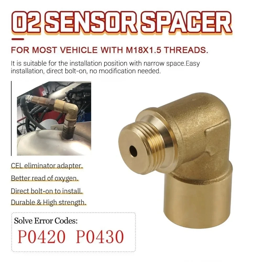 M18 x 1.5 Brass Fitting Universal Connector Plug Kit Exhaust 90 Degree O2 Oxygen Sensor Spacer Extender Tools P0420 P0430 