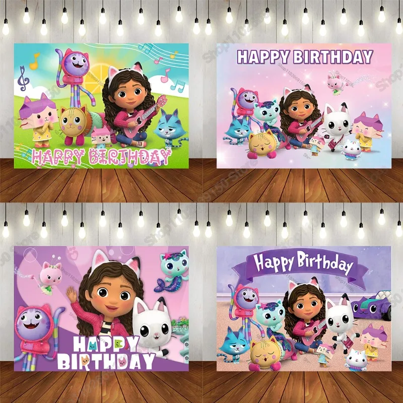 Gabby Dollhouses Bambini Festa Di Compleanno Fornitore Sfondo Bambini Anime Cartoon Photography Sfondi Decorazioni Per Baby Shower